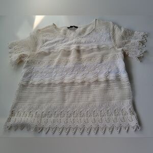 Banana Republic Crochet Sheer Top Ivory Small